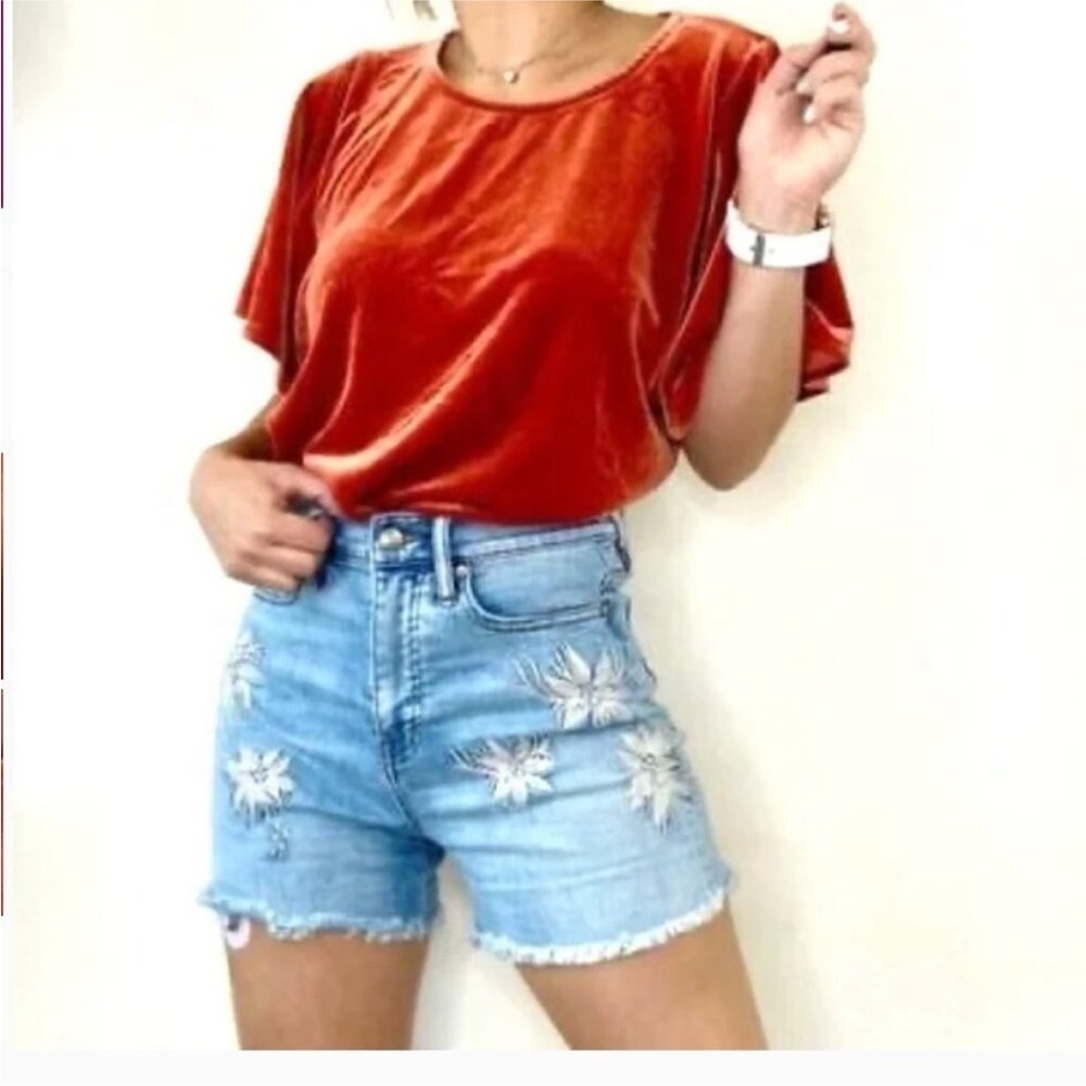 Madewell Burnt Orange Velvet Butterfly Sleeve Top